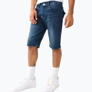 True Religion‎ Mens Ricky Relaxed Straight Denim Shorts Dark Lagoon Wash Size 40
